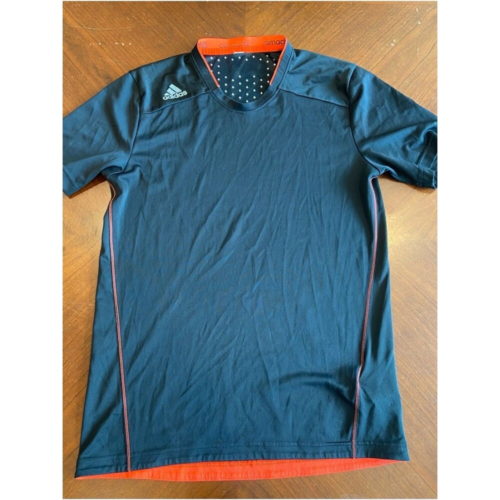 Adidas Men’s Black Sport T-Shirt with Orange Trim, Cooling beads, lightweight